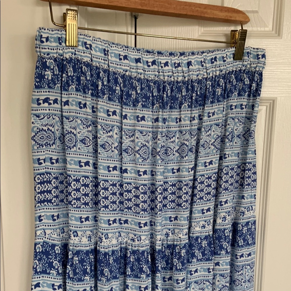 LOFT Blue and White Printed Midi Skirt